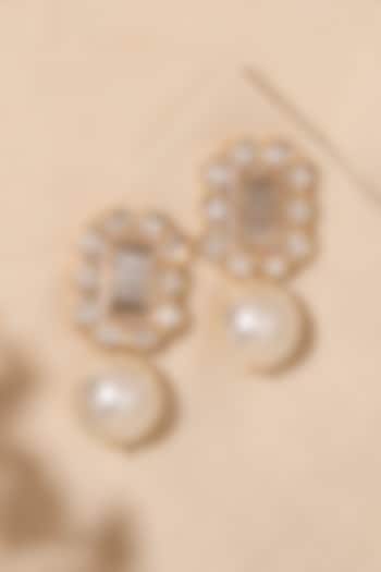 Gold Finish Pearl Drop Handcrafted Earrings by Joules By Radhika at Pernia's Pop Up Shop