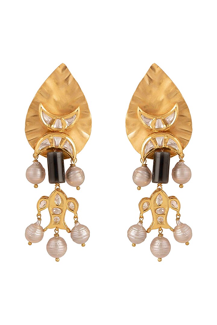 Gold Finish Pearl & Polki Earrings by Joules By Radhika at Pernia's Pop Up Shop
