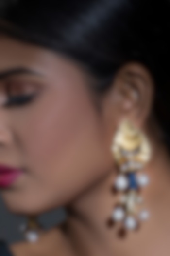 Gold Finish Pearl & Polki Earrings by Joules By Radhika at Pernia's Pop Up Shop