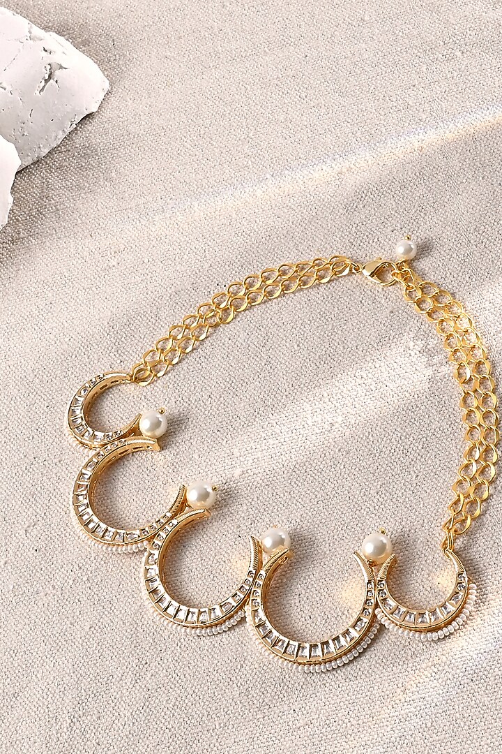 Gold Finish Kundan Polki & Pearl Choker Necklace by Joules By Radhika at Pernia's Pop Up Shop