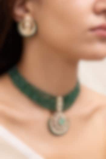 Gold Finish Kundan Polki & Pearl Choker Necklace Set by Joules By Radhika at Pernia's Pop Up Shop