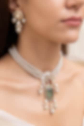 Gold Finish Kundan Polki & Pearl Layered Necklace Set by Joules By Radhika at Pernia's Pop Up Shop