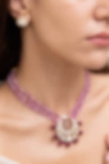 Gold Finish Kundan Polki & Beaded Choker Necklace Set by Joules By Radhika at Pernia's Pop Up Shop