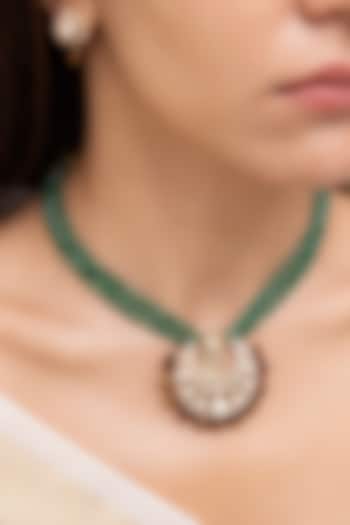 Gold Finish Kundan Polki & Beaded Choker Necklace Set by Joules By Radhika at Pernia's Pop Up Shop