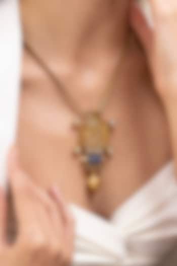 Gold Finish Ganesha Motif & Beaded Drop Temple Necklace by Joules By Radhika at Pernia's Pop Up Shop