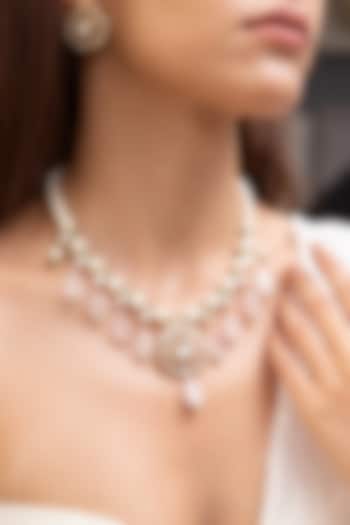 Gold Finish Pink Beaded & Kundan Polki Necklace Set by Joules By Radhika at Pernia's Pop Up Shop