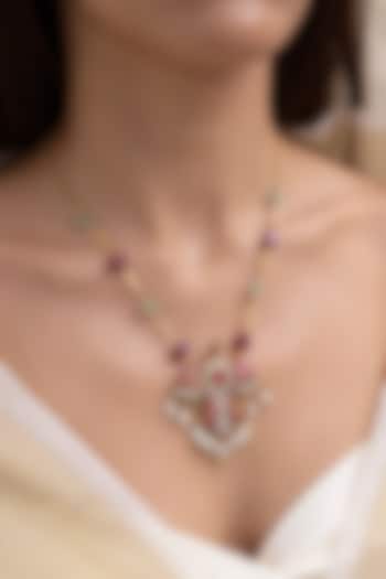 Gold Finish Ruby Stone Layered Necklace by Joules By Radhika at Pernia's Pop Up Shop