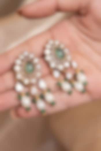 Gold Finish Kundan Polki & Pearl Drop Dangler Earrings by Joules By Radhika at Pernia's Pop Up Shop
