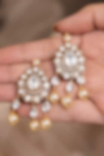 Gold Finish Kundan Polki & Pearl Drop Dangler Earrings by Joules By Radhika at Pernia's Pop Up Shop