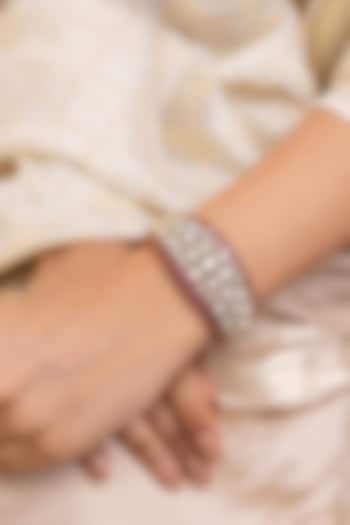 Gold Finish Kundan Polki Pink Enamled Kada by Joules By Radhika at Pernia's Pop Up Shop