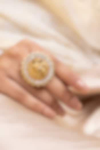 Gold Finish Pearl & Stone Ring by Joules By Radhika at Pernia's Pop Up Shop