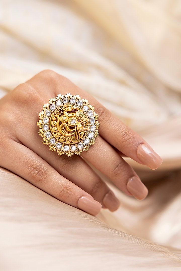 Gold Finish Pearl & Stone Ring by Joules By Radhika at Pernia's Pop Up Shop