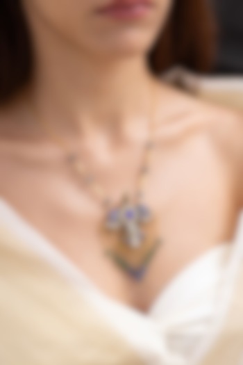 Gold Finish Blue Sapphire Stone Bird Pendant Necklace by Joules By Radhika at Pernia's Pop Up Shop