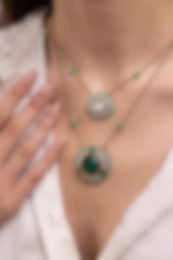 Gold Finish Emerald Green Stone & Mirror Pendant Necklace by Joules By Radhika at Pernia's Pop Up Shop