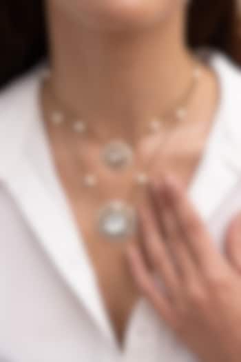 Gold Finish Kundan Polki & Crystal Layered Necklace by Joules By Radhika at Pernia's Pop Up Shop