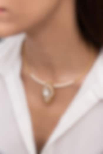 Gold Finish Pearl Pendant Necklace by Joules By Radhika at Pernia's Pop Up Shop
