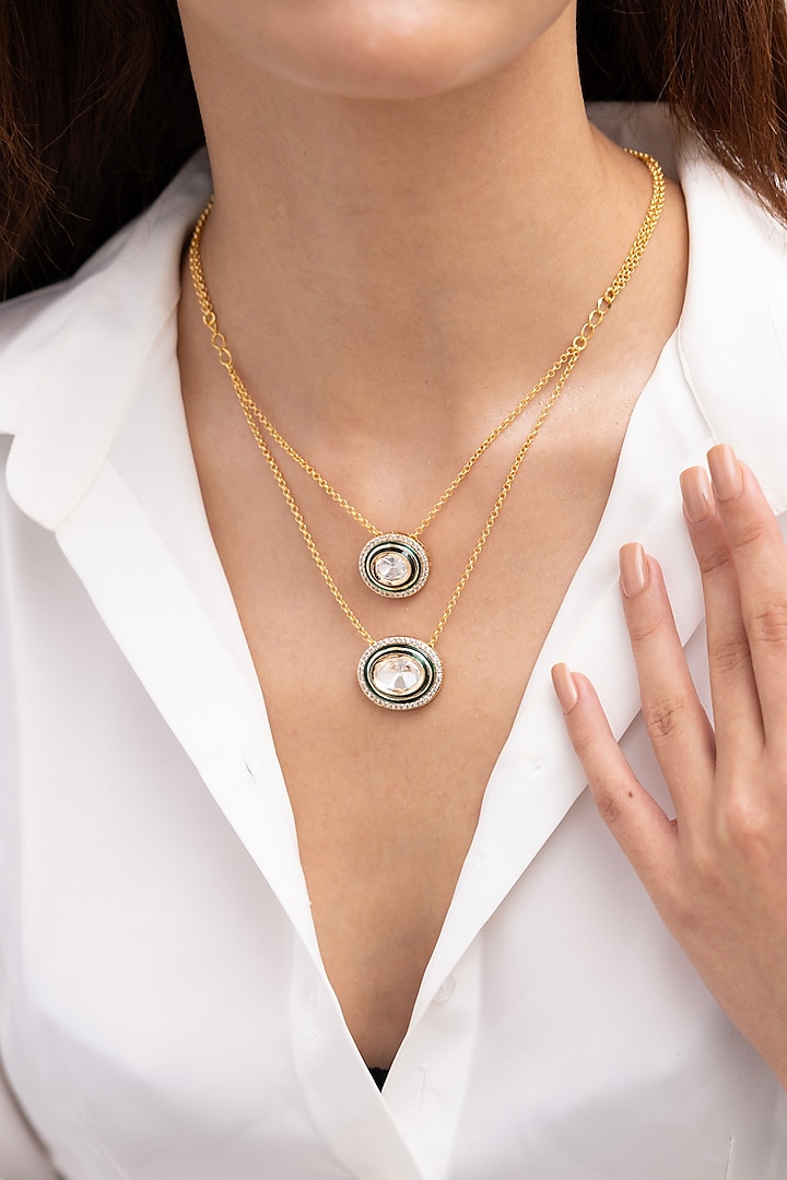 Gold Finish Motif Pendant Necklace by Joules By Radhika at Pernia's Pop Up Shop