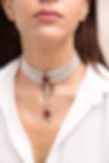 Gold Finish Ruby Drop & Beaded Choker Necklace by Joules By Radhika at Pernia's Pop Up Shop