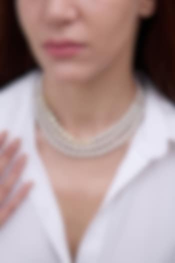 Gold Finish Pearl Layered Choker Necklace by Joules By Radhika at Pernia's Pop Up Shop