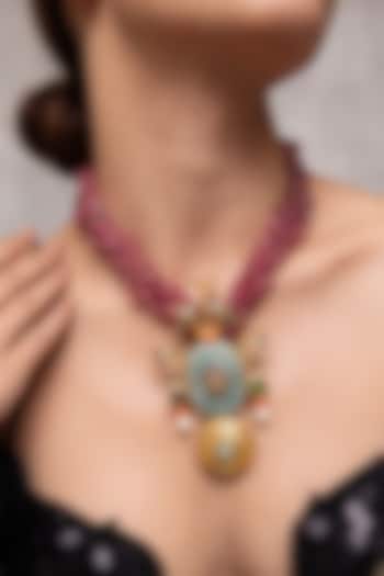 Gold Finish Ruby Beaded Pendant Necklace by Joules By Radhika at Pernia's Pop Up Shop