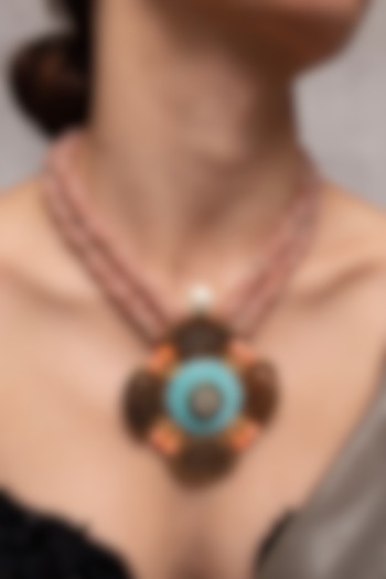 Gold Finish Pearl Enameled Floral Pendant Necklace by Joules By Radhika at Pernia's Pop Up Shop