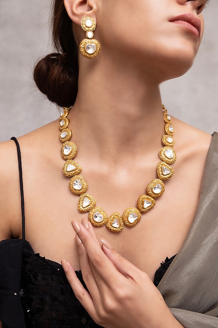 Gold Finish Sphere Necklace Set by Joules By Radhika at Pernia's Pop Up Shop