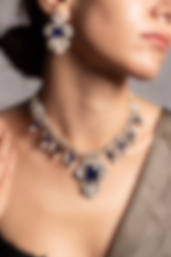 Gold Finish Kundan Polki & Pearl Enameled Necklace Set by Joules By Radhika at Pernia's Pop Up Shop