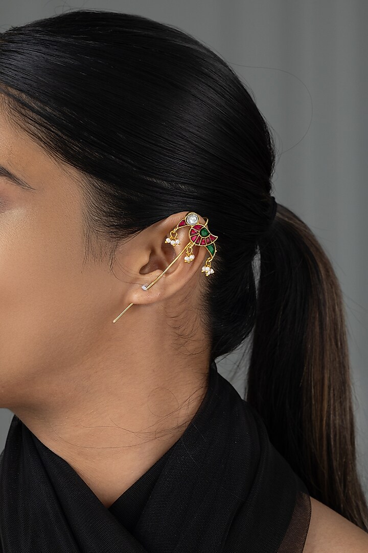 Gold Finish Brass Ravika Earcuffs by Joules By Radhika at Pernia's Pop Up Shop
