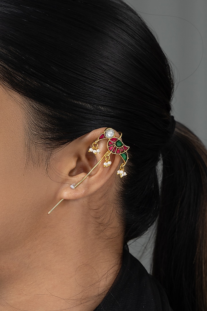 Gold Finish Brass Ravika Earcuffs by Joules By Radhika at Pernia's Pop Up Shop