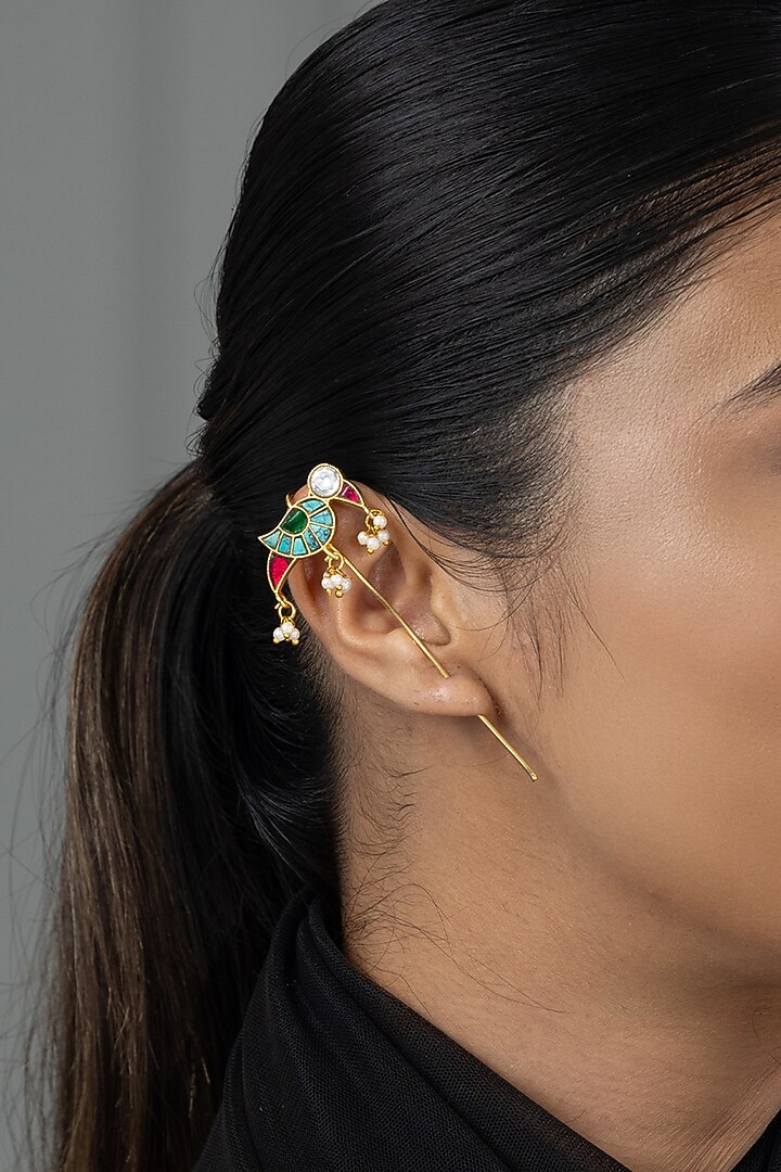 Gold Finish Brass Tavina Earcuffs by Joules By Radhika at Pernia's Pop Up Shop