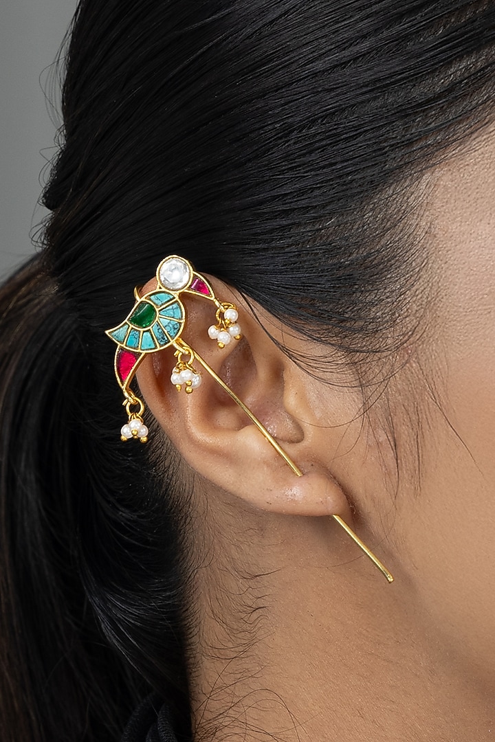 Gold Finish Brass Tavina Earcuffs by Joules By Radhika at Pernia's Pop Up Shop