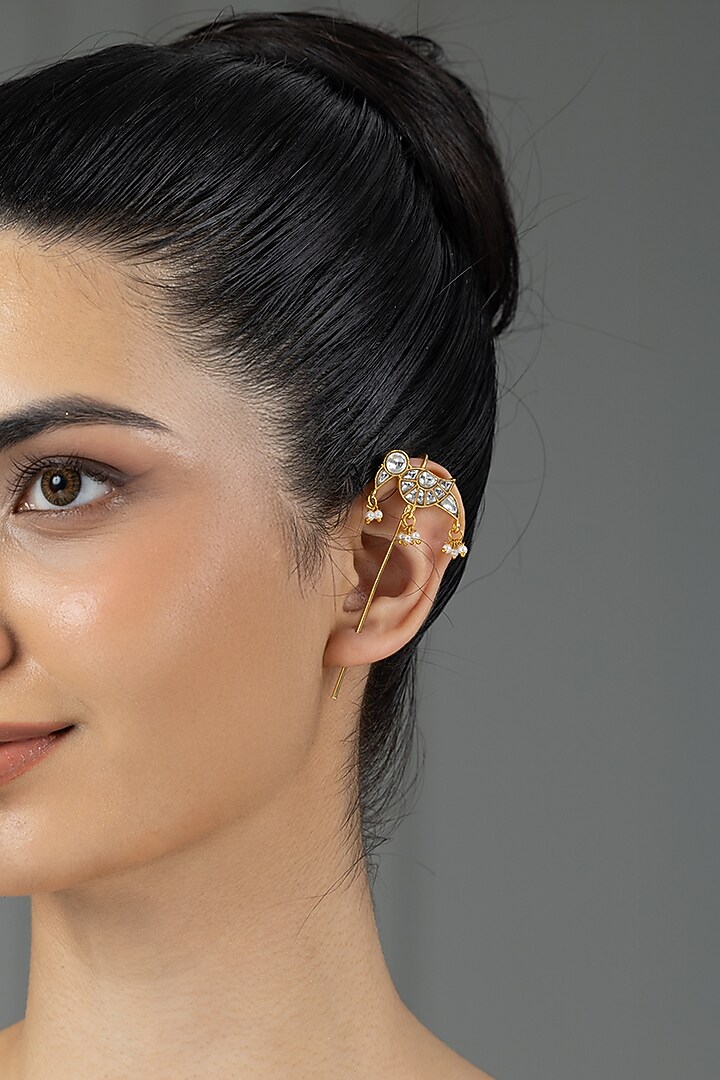 Gold Finish Brass Lavika Earcuffs by Joules By Radhika at Pernia's Pop Up Shop