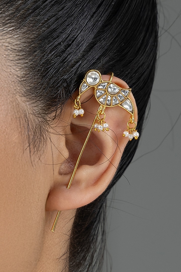 Gold Finish Brass Lavika Earcuffs by Joules By Radhika at Pernia's Pop Up Shop