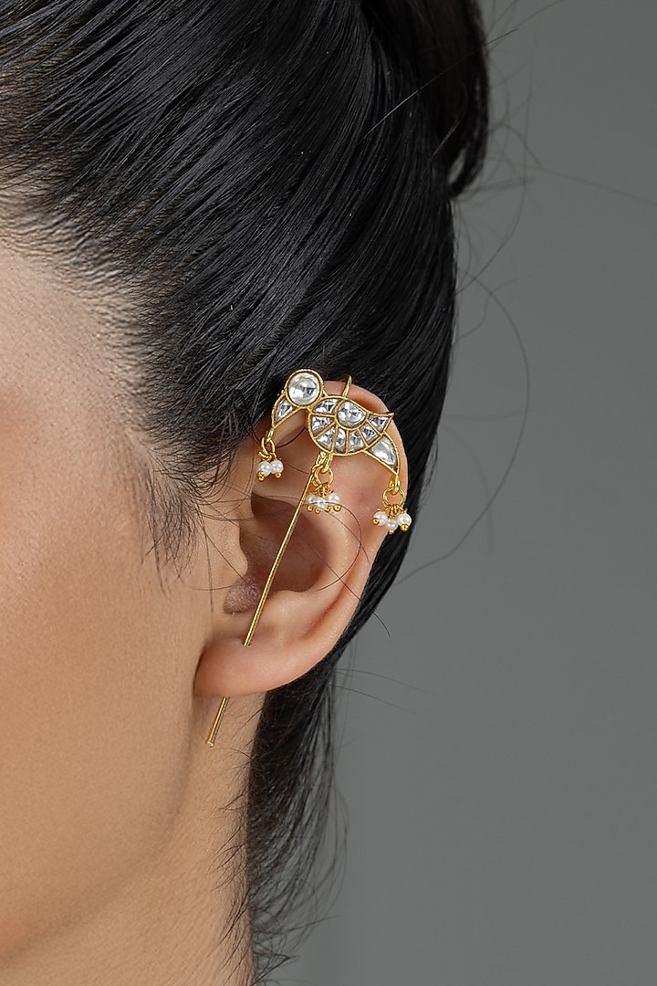 Gold Finish Brass Lavika Earcuffs by Joules By Radhika at Pernia's Pop Up Shop