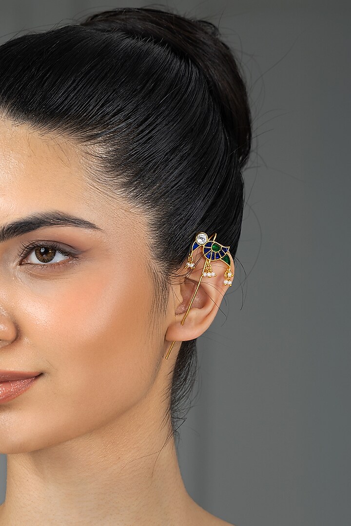 Gold Finish Brass Vyra Earcuffs by Joules By Radhika at Pernia's Pop Up Shop