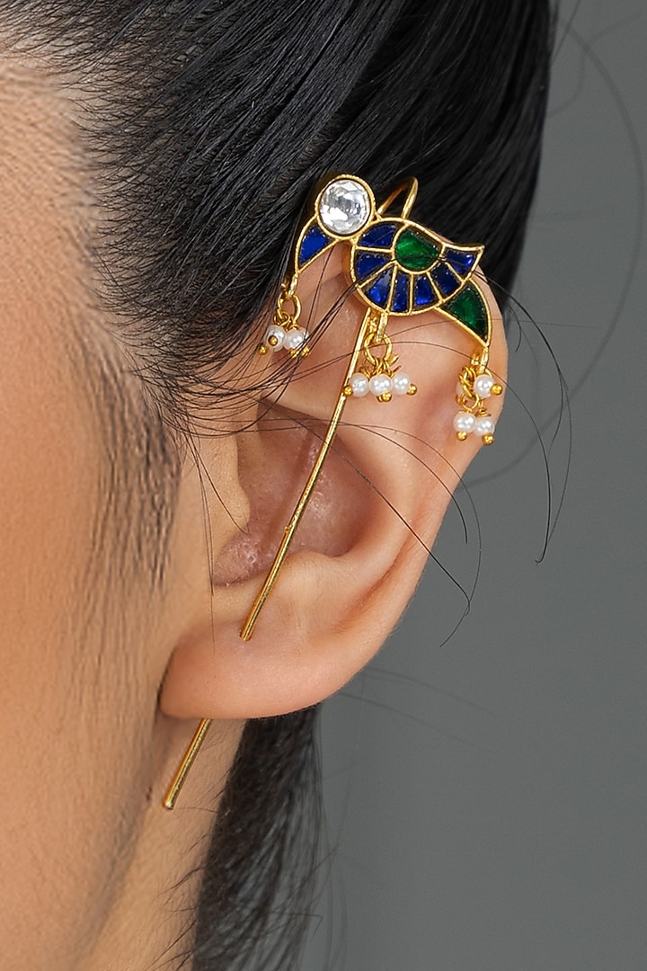 Gold Finish Brass Vyra Earcuffs by Joules By Radhika at Pernia's Pop Up Shop