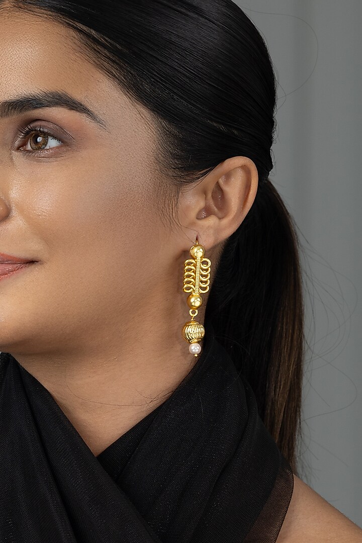 Gold Finish Brass Saniya Drop Earrings by Joules By Radhika at Pernia's Pop Up Shop