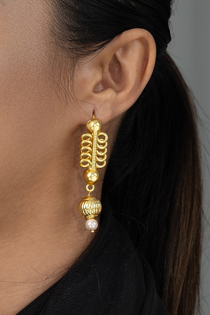Gold Finish Brass Saniya Drop Earrings by Joules By Radhika at Pernia's Pop Up Shop