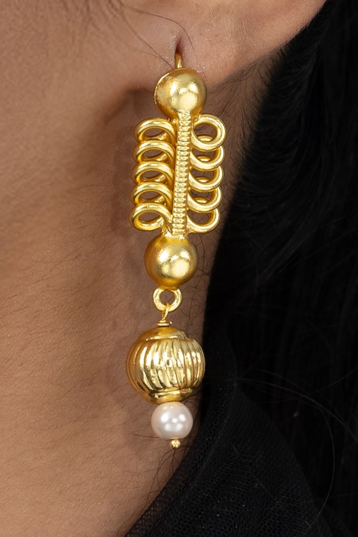 Gold Finish Brass Saniya Drop Earrings by Joules By Radhika at Pernia's Pop Up Shop
