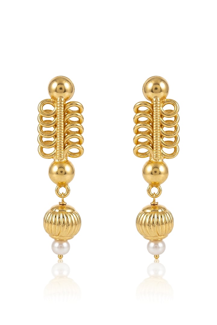 Gold Finish Brass Saniya Drop Earrings by Joules By Radhika at Pernia's Pop Up Shop