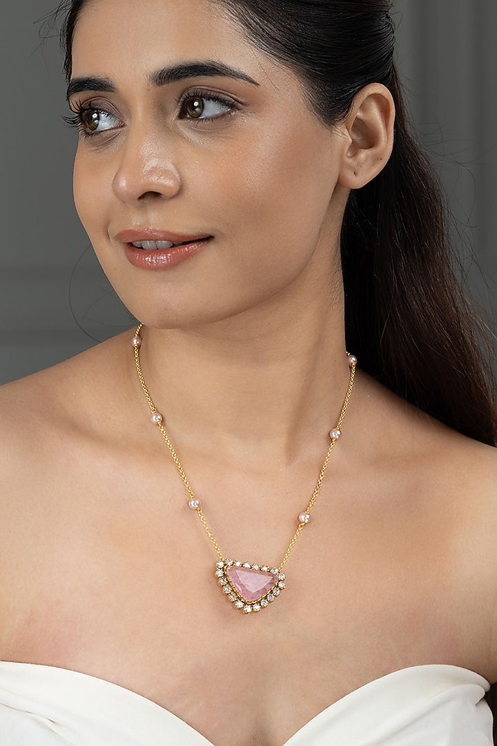 Gold Finish Brass Ayvra Long Necklace by Joules By Radhika at Pernia's Pop Up Shop