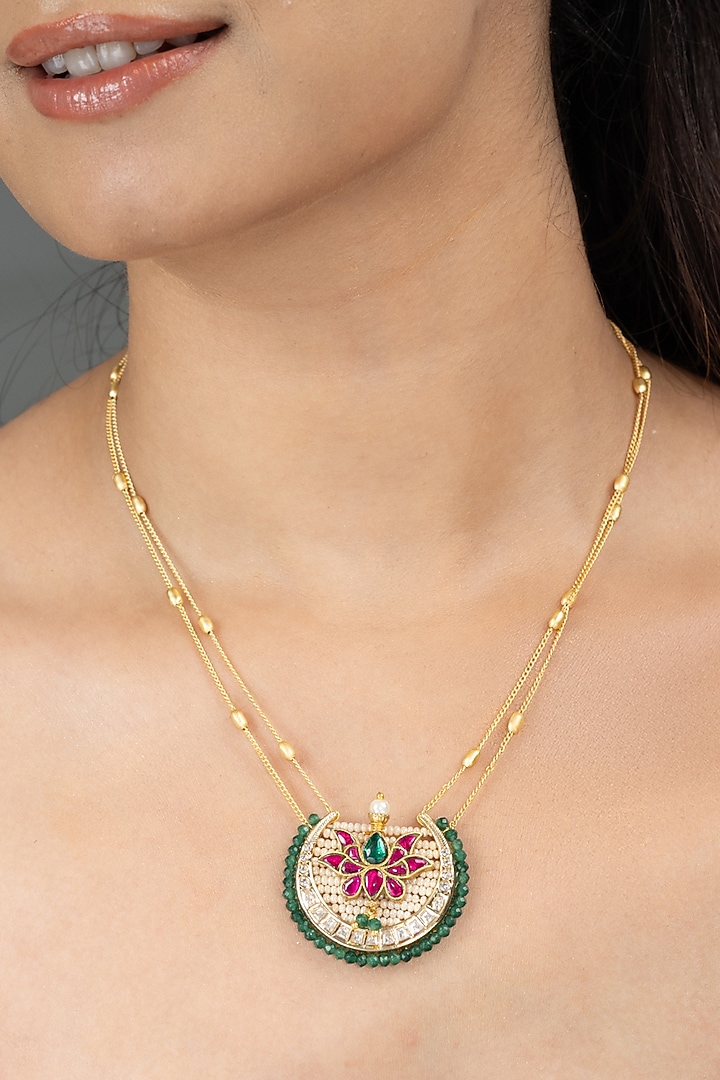Gold Finish Brass zayana Long Necklace by Joules By Radhika at Pernia's Pop Up Shop