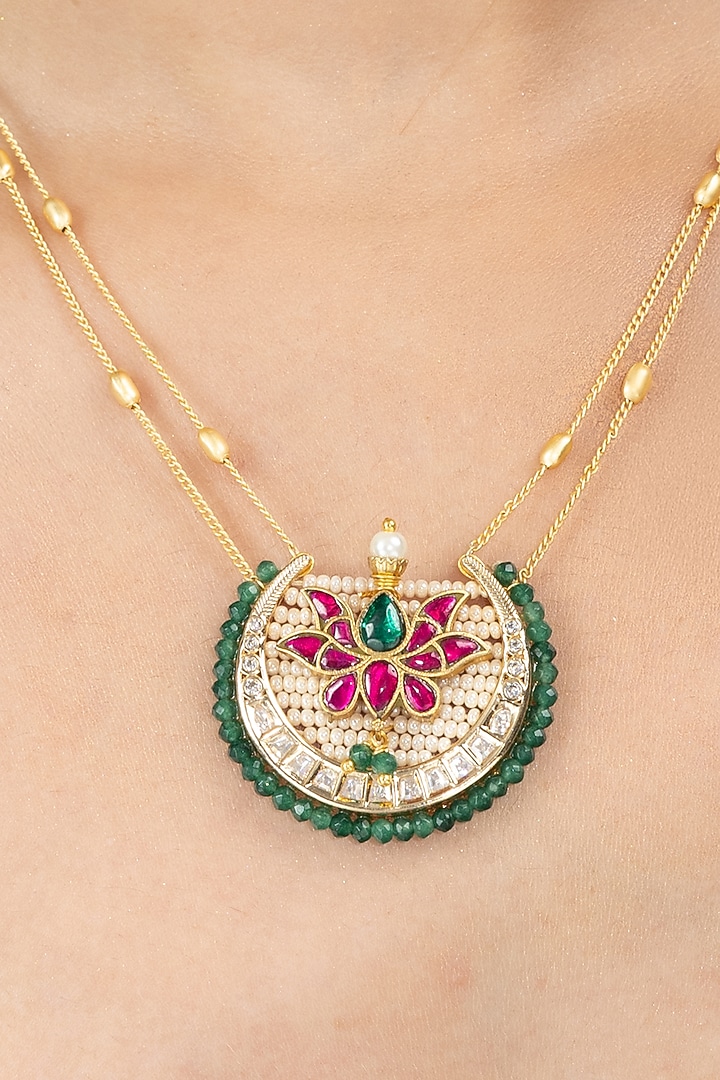 Gold Finish Brass zayana Long Necklace by Joules By Radhika at Pernia's Pop Up Shop