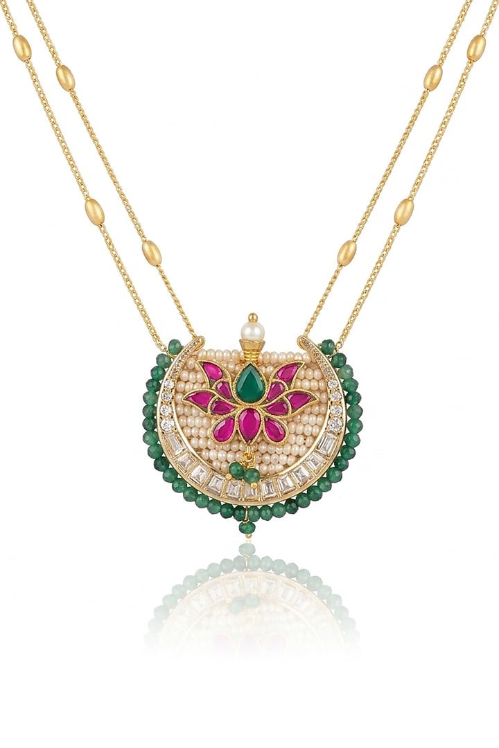 Gold Finish Brass zayana Long Necklace by Joules By Radhika at Pernia's Pop Up Shop
