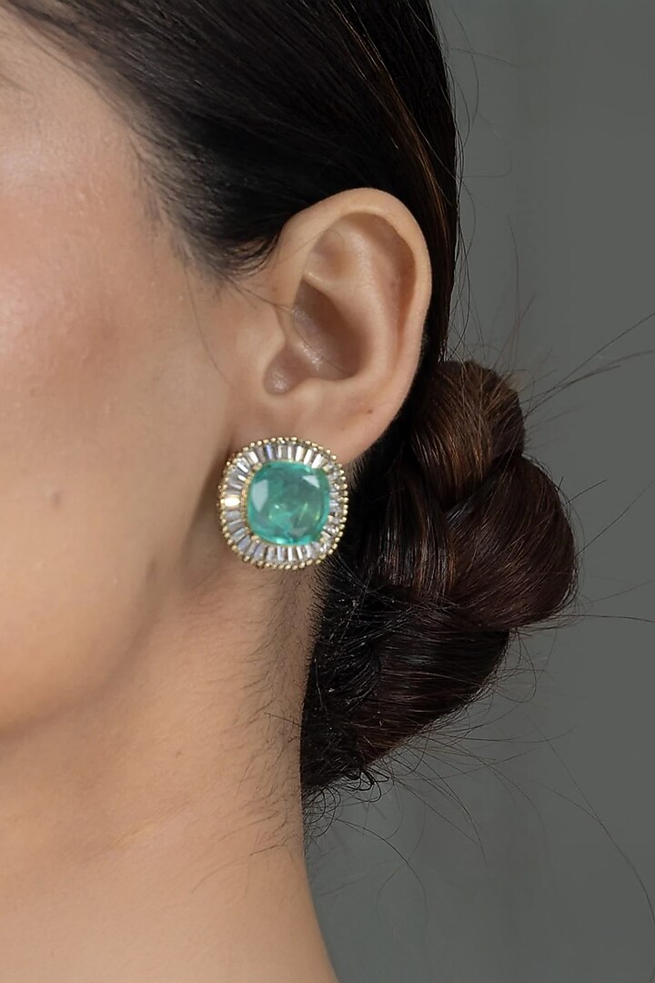 Gold Finish Green Stone Necklace Set by Joules By Radhika at Pernia's Pop Up Shop