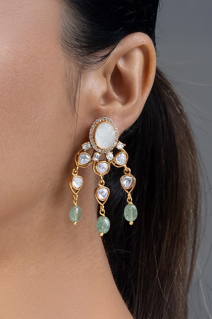 Gold Finish Green Stone Necklace Set by Joules By Radhika at Pernia's Pop Up Shop