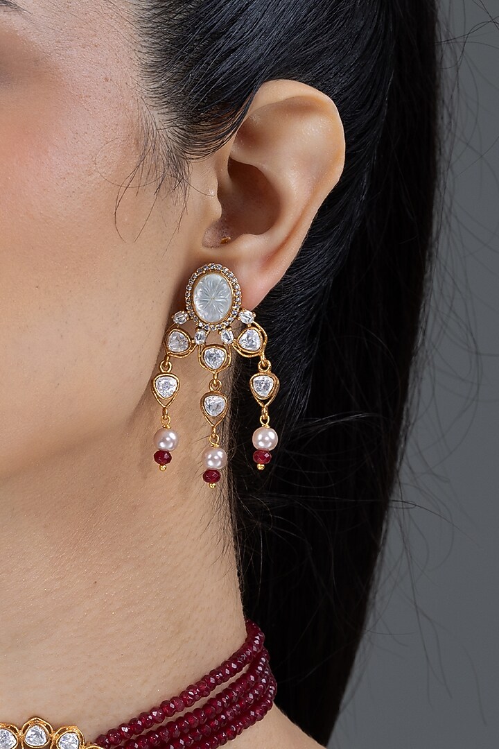 Gold Finish Red Stone Necklace Set by Joules By Radhika at Pernia's Pop Up Shop
