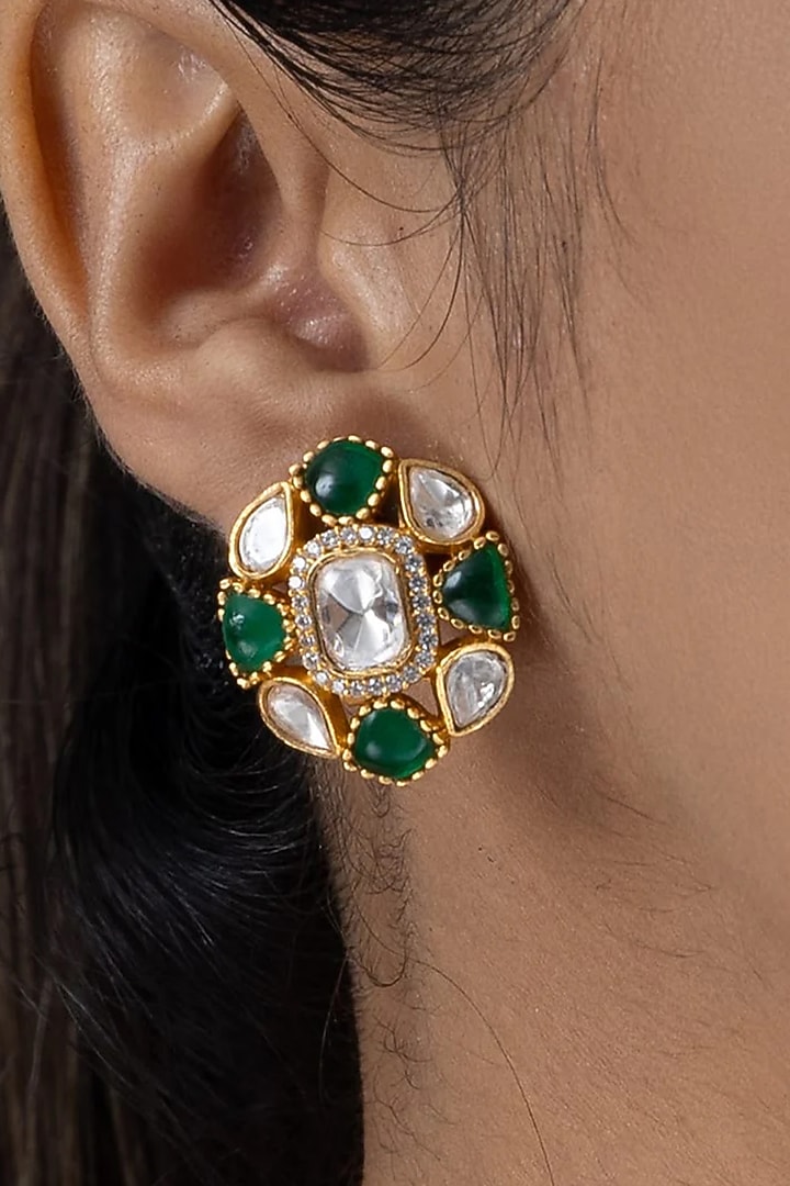 Gold Finish Green Stone Necklace Set by Joules By Radhika at Pernia's Pop Up Shop