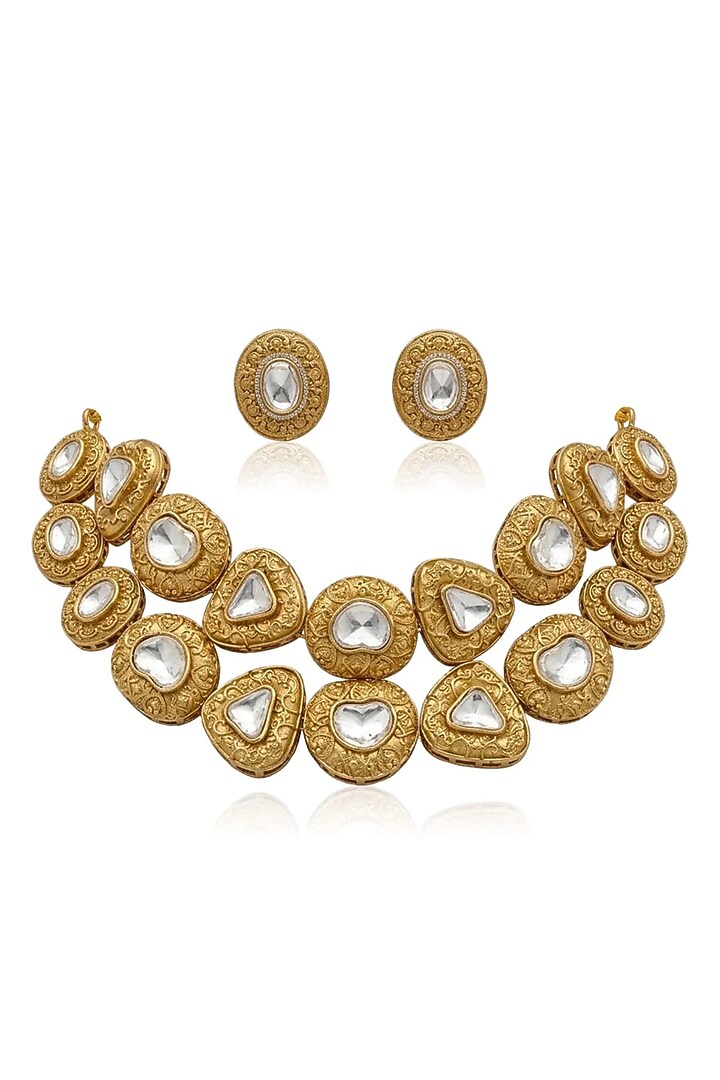 Gold Finish Stone Necklace Set by Joules By Radhika at Pernia's Pop Up Shop