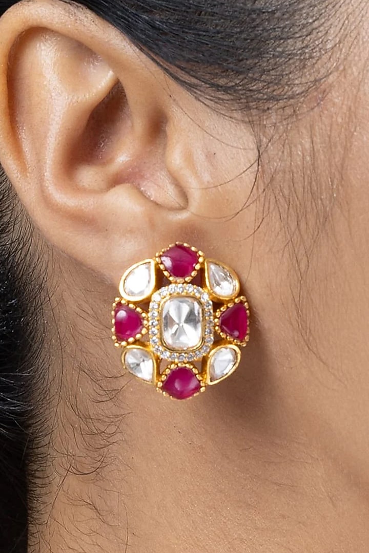 Gold Finish Multi-Colored Stone Necklace Set by Joules By Radhika at Pernia's Pop Up Shop